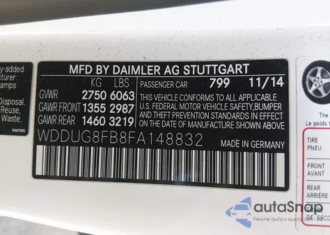 2015 Mercedes-Benz S 550 4Matic из США, поврежденный, VIN WDDUG8FB8FA148832